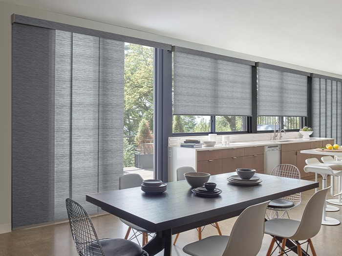 Skyline® Gliding Window Panels Fabric: Formosa  Color: Stormy Gray